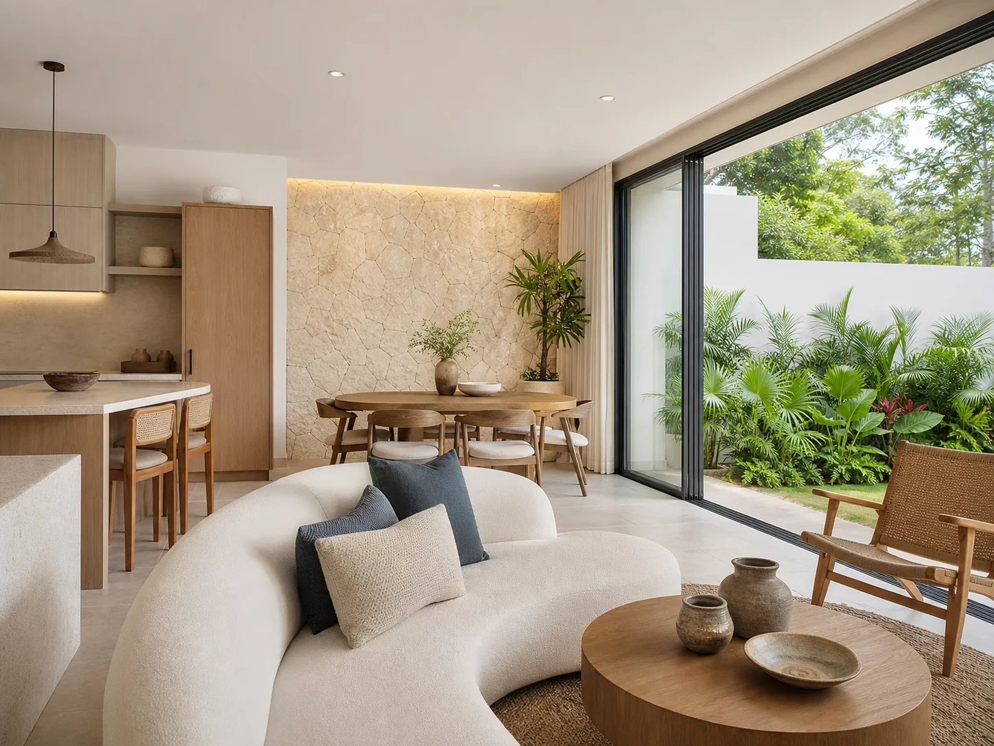 Interior elegante del Modelo Altea con jardín tropical